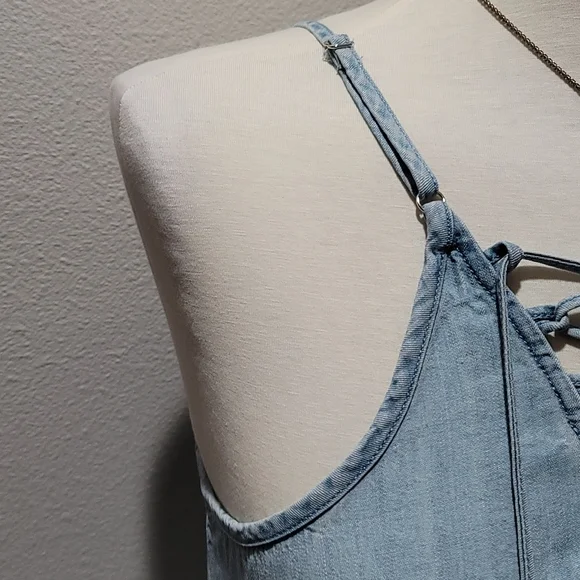 COPY - LOVE STITCH TANK TOP CRISS CROSS SLEEVELESS HIGH NECK BLUE WOMENS MEDIUM… - Picture 2 of 12